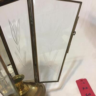 Vintage Brass Lanter Etched Beveled Glass Shepherd 4Sided Candle