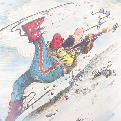 1980 GARY PATTERSON â€œOUT OF CONTROLâ€ CARTOON SKI PRINT - 11â€ X 14â€