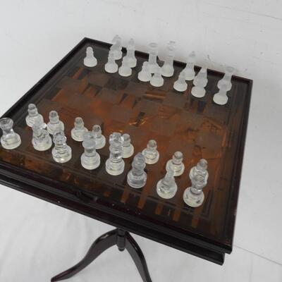 Chess Board/Table, With Dominoes, Glass Pieces, Wood, Missing one Rook