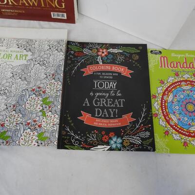 8 pc Artist Lot: Two 11x14 Stretched Canvas. Coloring books lightly used