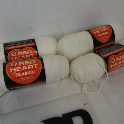 6 pc Red Heart Classic 4 ply Yarn.  Color #1 White