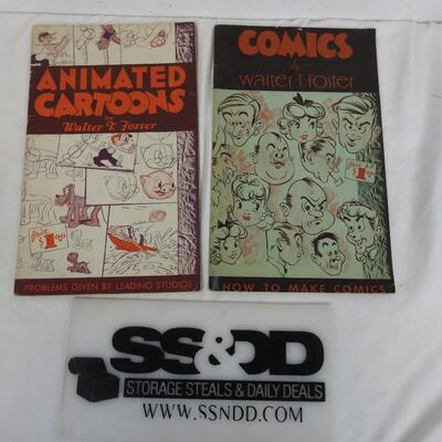 2 Books on Drawing, Comics and Animated Cartoons by Walter T. Foster - Vintage