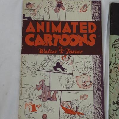 2 Books on Drawing, Comics and Animated Cartoons by Walter T. Foster - Vintage