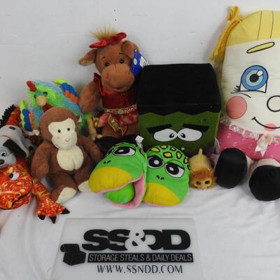9 pc Stuffed Animal Toys, Frankenstein Cube, Colorful Chicken