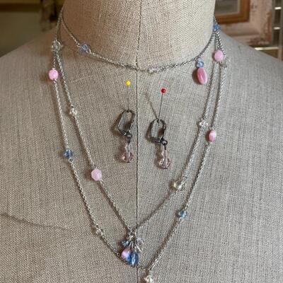 ST  DELICATE FINE CHAIN AND BEAD NECKLACE AND MATCHING EARRINGS