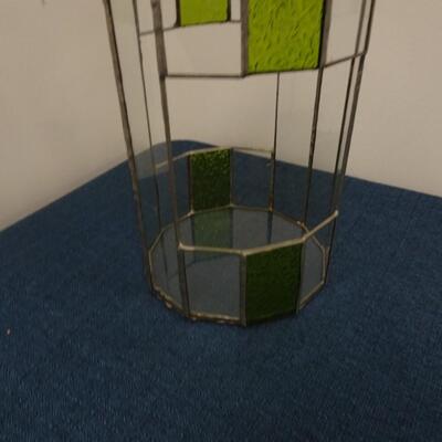 LOT 112. VINTAGE STAINED GLASS HANGING TERRARIUM