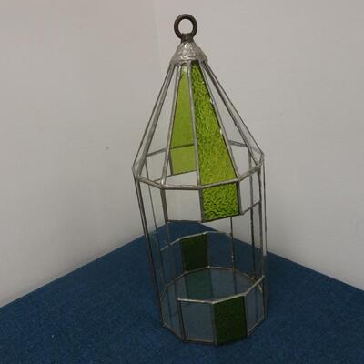 LOT 112. VINTAGE STAINED GLASS HANGING TERRARIUM