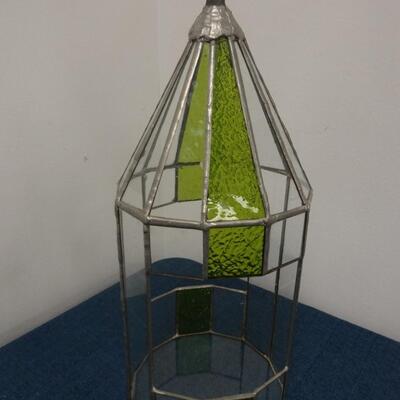 LOT 112. VINTAGE STAINED GLASS HANGING TERRARIUM