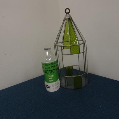LOT 112. VINTAGE STAINED GLASS HANGING TERRARIUM