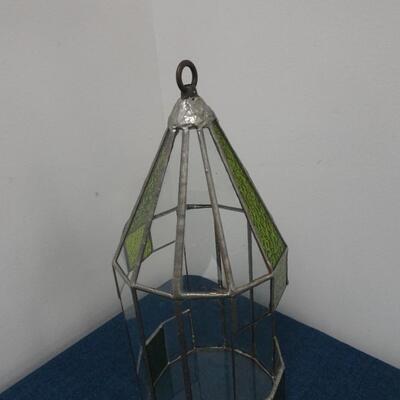 LOT 112. VINTAGE STAINED GLASS HANGING TERRARIUM