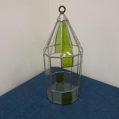 LOT 112. VINTAGE STAINED GLASS HANGING TERRARIUM