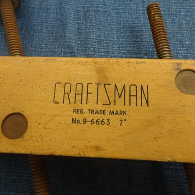 LOT 168. THREE WOOD CLAMPS TWO ARE CRAFTSMAN