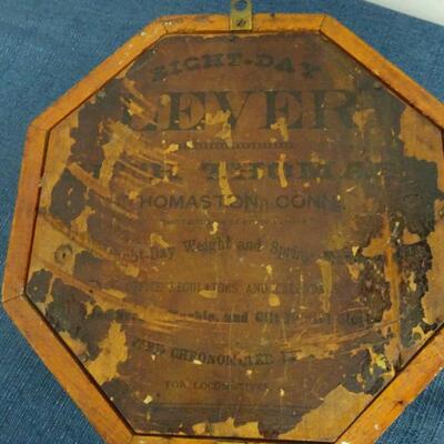 LOT 172. VINTAGE SETH THOMAS LEVER CLOCK WITH LEVEL ON BACK