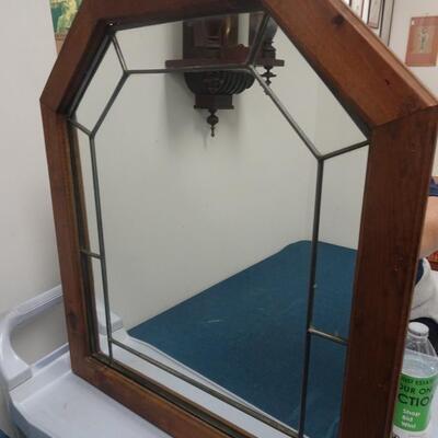 LOT 174. VINTAGE LEADED MIRROR WITH WOOD FRAME