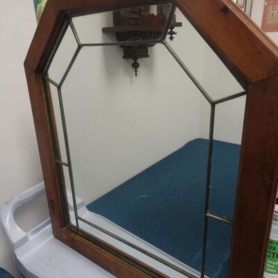 LOT 174. VINTAGE LEADED MIRROR WITH WOOD FRAME