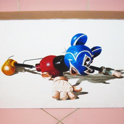 MS Studio Artist Painting Mickey Mouse as Lucha Libre Wrestler Disney