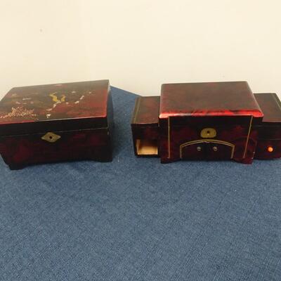 LOT 179. TWO JEWELRY BOXES, ONE MISSING DRAWER
