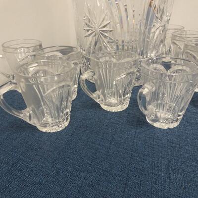 LOT 180 CRYSTAL LIDDED PUNCH BOWL WITH LADLE AND 8 CUPS