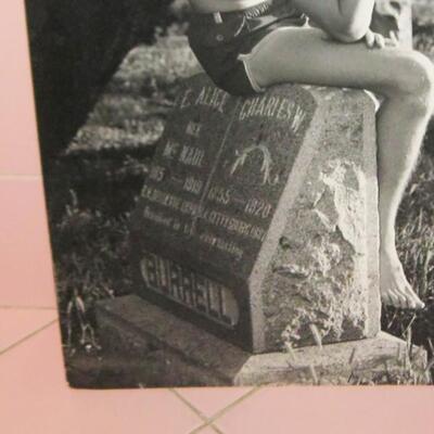 MS Black White Photo Young Man On Tombstone Burrell Swim Suit Blond