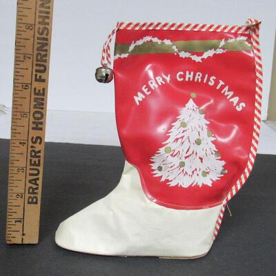 Vintage Christmas Lead Skating Figures and Vinyl Christmas Boot