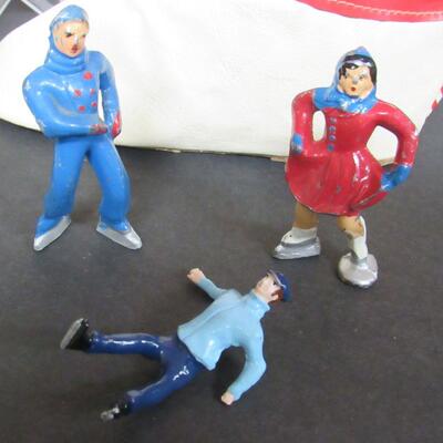 Vintage Christmas Lead Skating Figures and Vinyl Christmas Boot