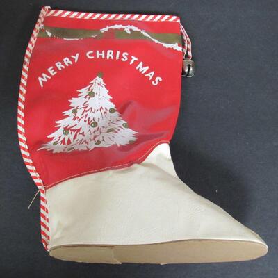 Vintage Christmas Lead Skating Figures and Vinyl Christmas Boot