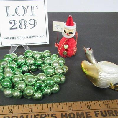 Christmas Lot, Clip on Peacock Ornament, Japan Glass Wreath Ornament, Honeycomb Santa