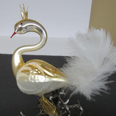 Christmas Lot, Clip on Peacock Ornament, Japan Glass Wreath Ornament, Honeycomb Santa