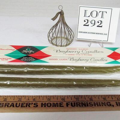 Brass Hershey's Kiss Christmas Ornament and Older Bayberry Christmas Taper Candles