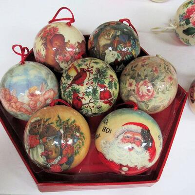 Box of JC Penny Christmas Ornaments, Light Plastic?
