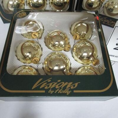 3 Sets of Gold Glass Christmas Ornaments