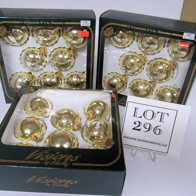 3 Sets of Gold Glass Christmas Ornaments