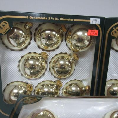 3 Sets of Gold Glass Christmas Ornaments