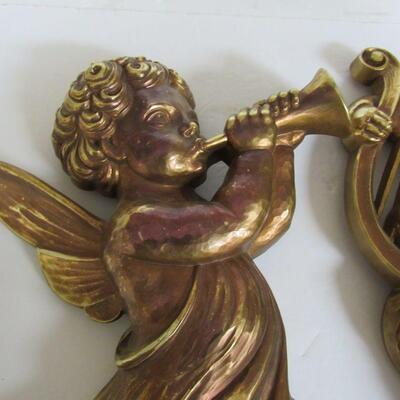 2 Large Size Vintage Syroco Angel Wall Plaques, 1963