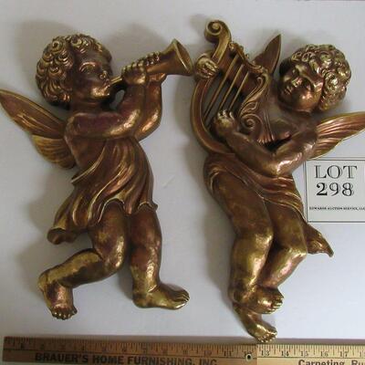 2 Large Size Vintage Syroco Angel Wall Plaques, 1963