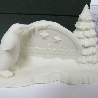2 Older Dept 56 Snowbaby Pieces: Sign and Polar Bear Ornament
