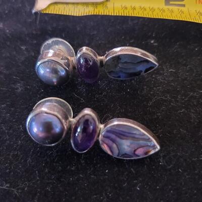 AKR Pearl, Mother of Pearl, Amethyst pierced earrings