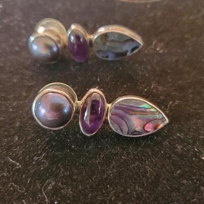 AKR Pearl, Mother of Pearl, Amethyst pierced earrings