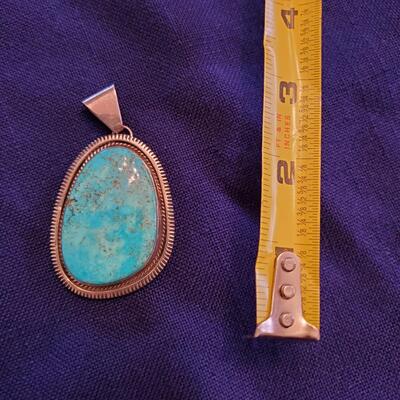 Bill Mex Dineh Sterling Turquoise Pendant