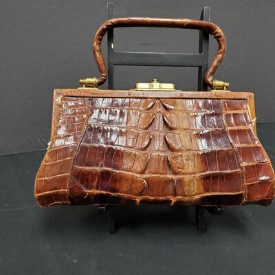 Early 1900's Brown Hornback Alligator Handbag