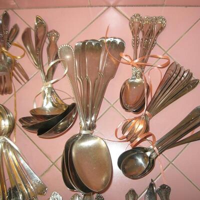 MS Assorted Silverplate Flatware Spoons Serving Butter Knives 64pcs