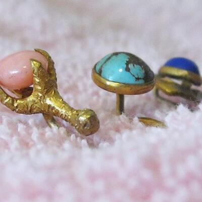 MS 3 Victorian Stick Pins with Stones Gold Tone Not Tested