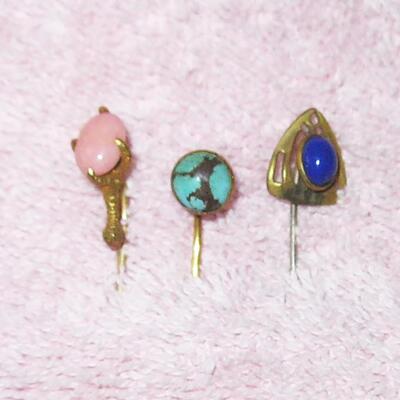MS 3 Victorian Stick Pins with Stones Gold Tone Not Tested
