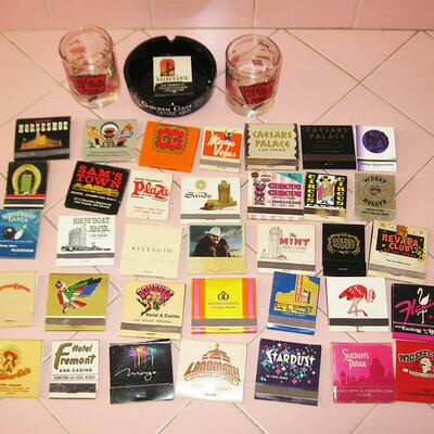 MS Las Vegas Collectables Matchbooks Shot Glasses Ashtray