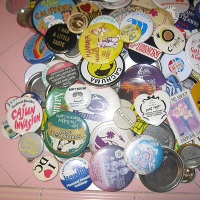 MS Huge Collection of Pin Back Buttons Food Radio Movies Sports Oktoberfest