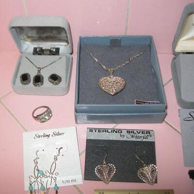 MS Collection of Sterling Silver & Gold Filled Jewelry Necklaces Earrings Pendants Rings