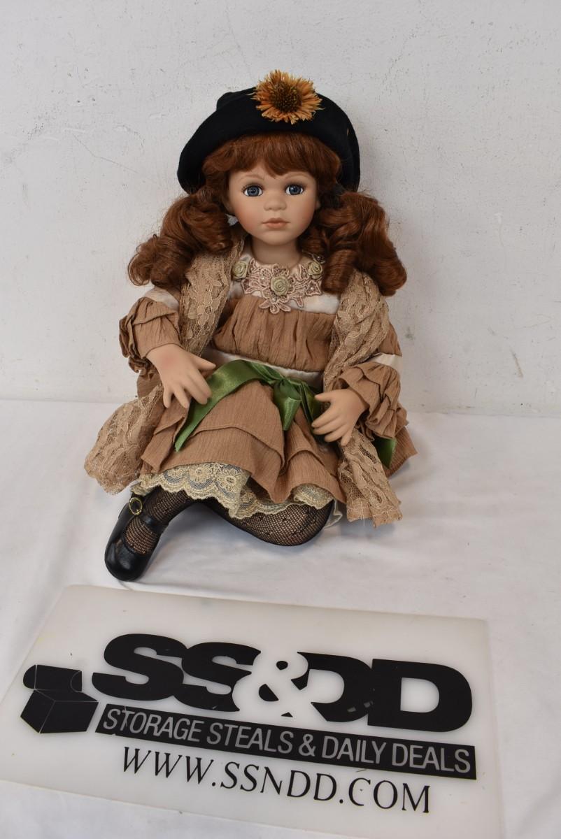 Geppeddo Porcelain Doll Rachelle with Sunflower Hat Brown Hair Blue Eyes EstateSales