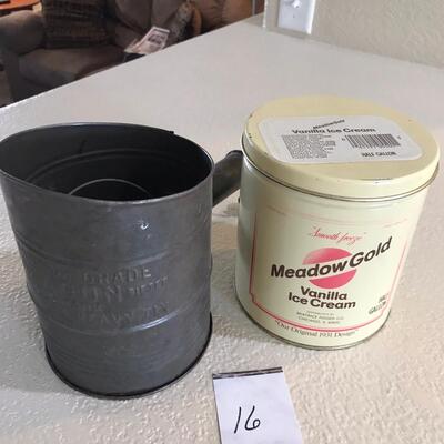 Vintage Flour Sifter Meadow Gold Ice Cream Tin