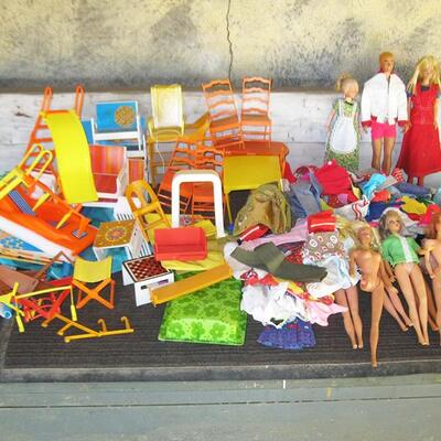 MS Large Collection Mattel Barbie & Ken Dolls Furniture Cloths Tables Chairs Pool 1960s & 70s