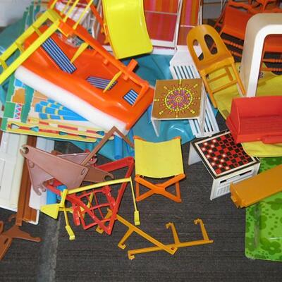 MS Large Collection Mattel Barbie & Ken Dolls Furniture Cloths Tables Chairs Pool 1960s & 70s